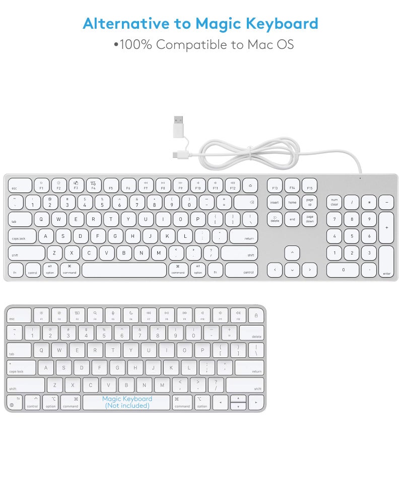 9H Aluminum USB Wired Keyboard with Numeric Keypad for Mac Pro, Mini Mac, iMac, iMac Pro, MacBook Pro/Air, Laptop and PC Computer - Image 3